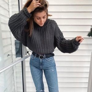 H&M Ribbed Turtleneck Sweater - Dark Grey